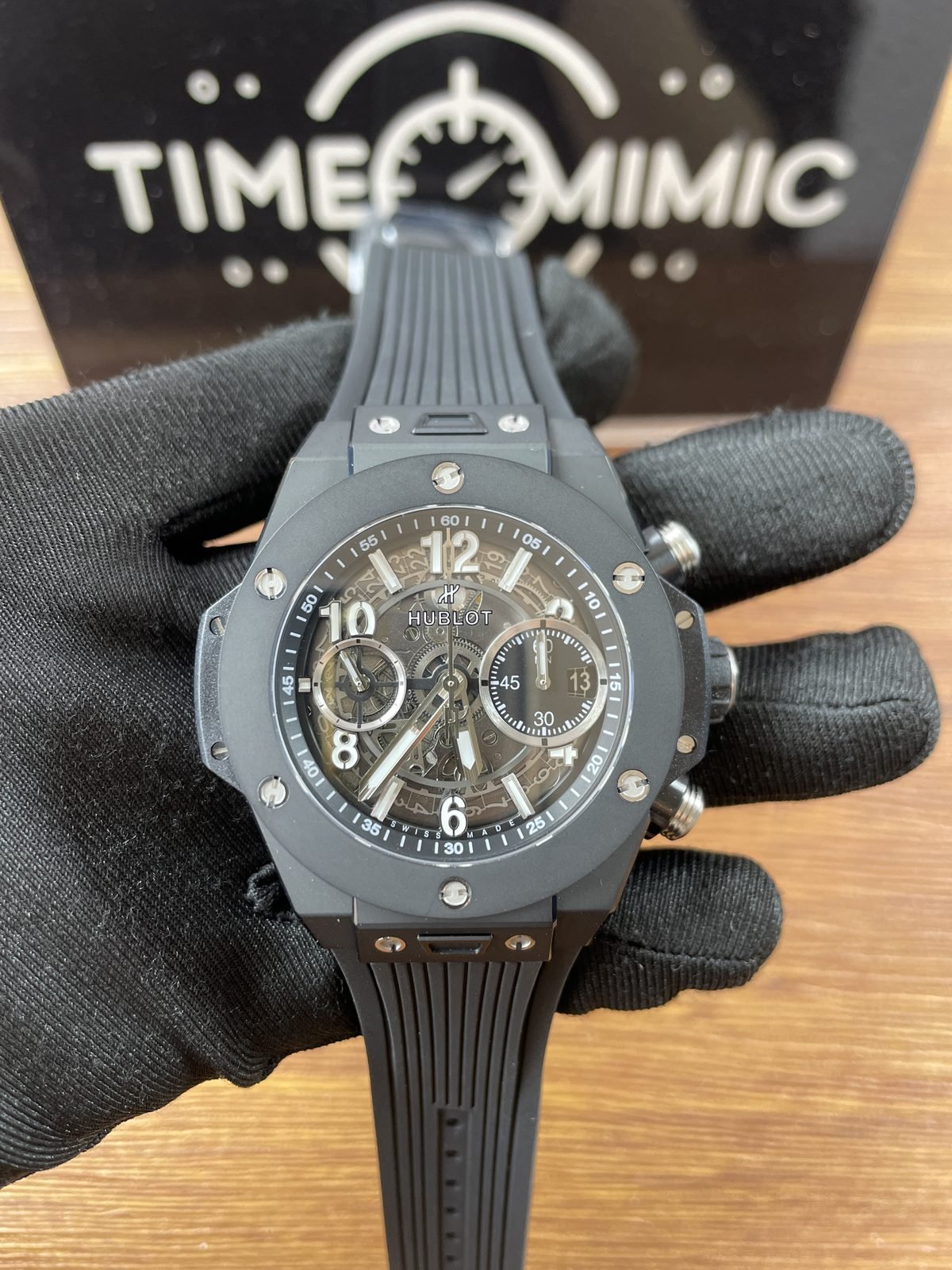 Hublot Big Bang 441 CI 1170 RX replica black skeleton chronograph front rubber strap