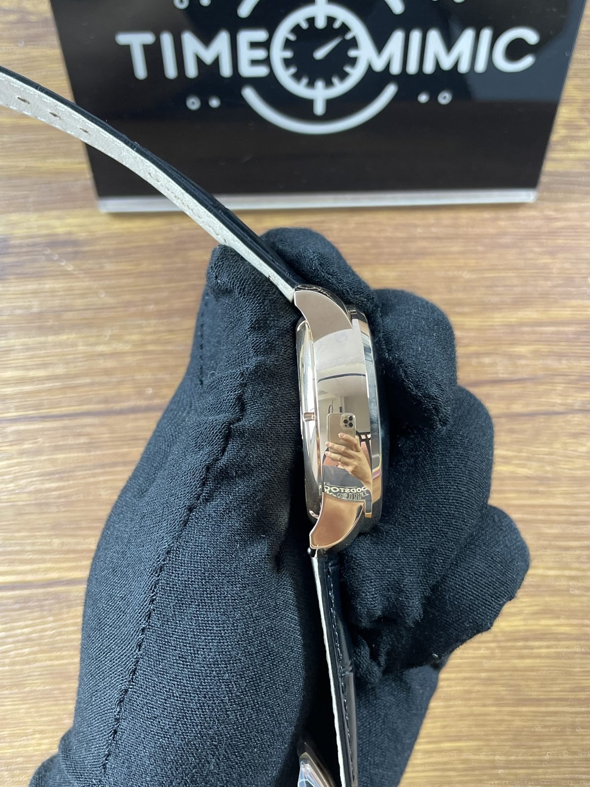 Jacob and Co Casino Tourbillon CA100 40 replica smooth opposite case side and black glossy patterned strap