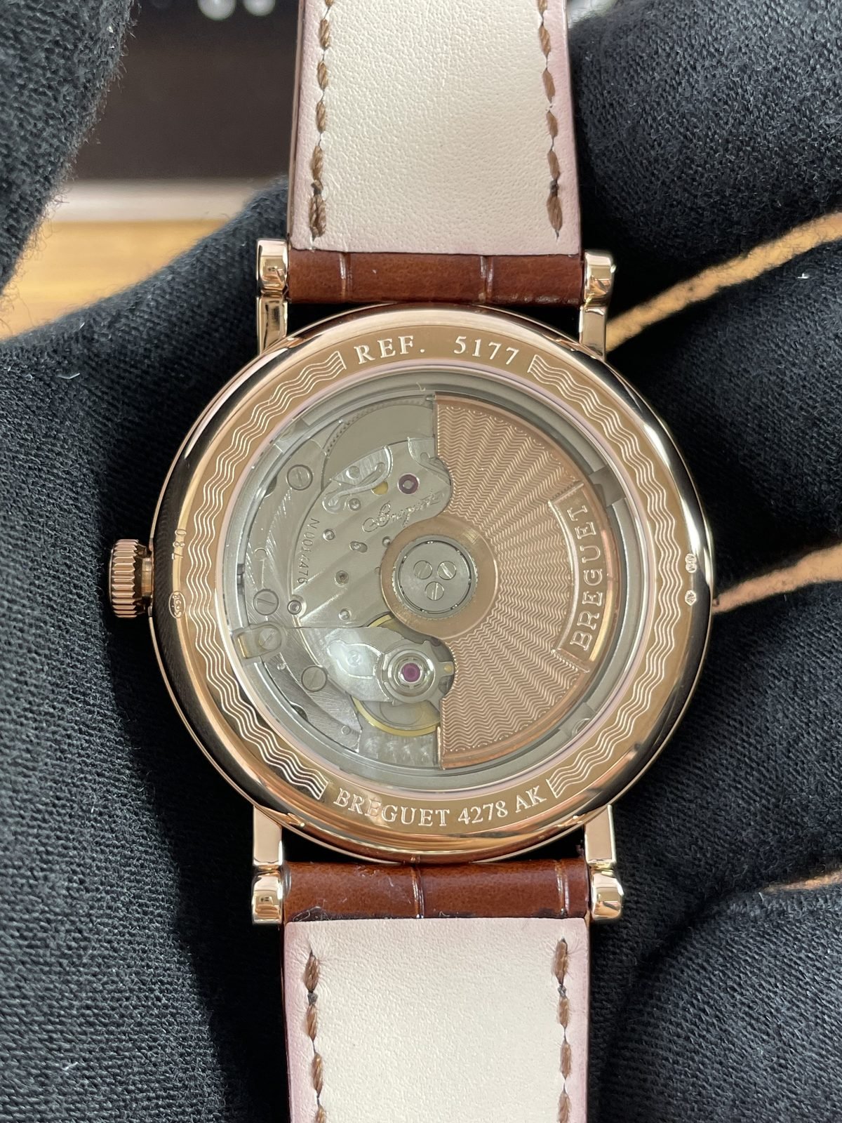 Breguet Classique 5177BA replica exhibition back decorated automatic-looking movement rotor and visible reference-style inscriptions