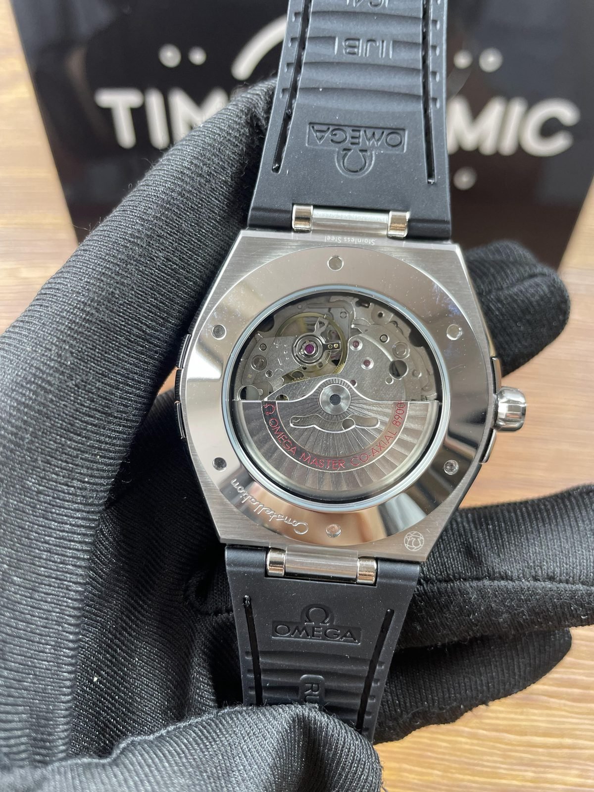 Omega Constellation replica transparent back full size striped rotor red 8900 style markings