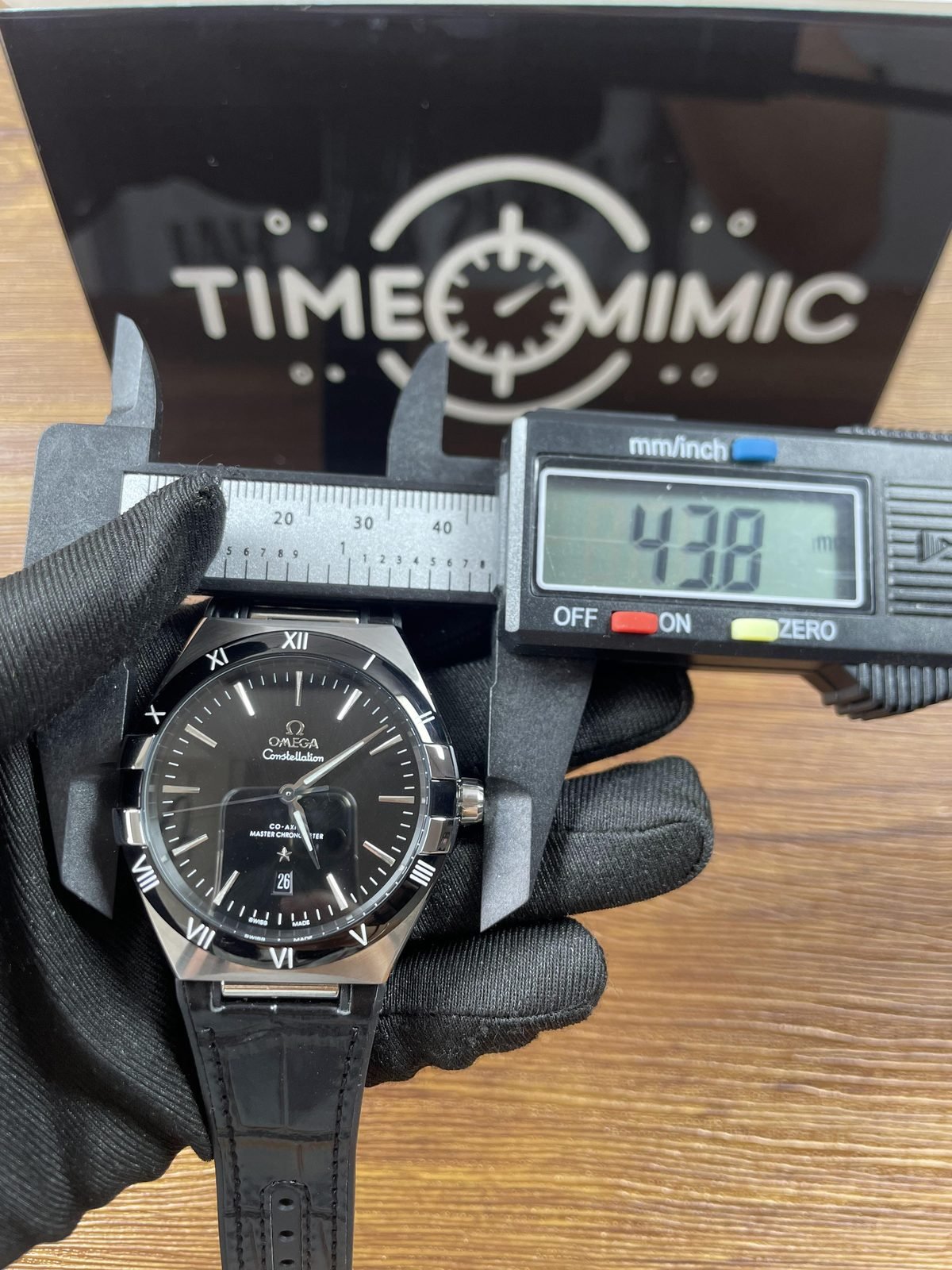Omega Constellation replica single horizontal caliper placement reading about 43.8 millimetres
