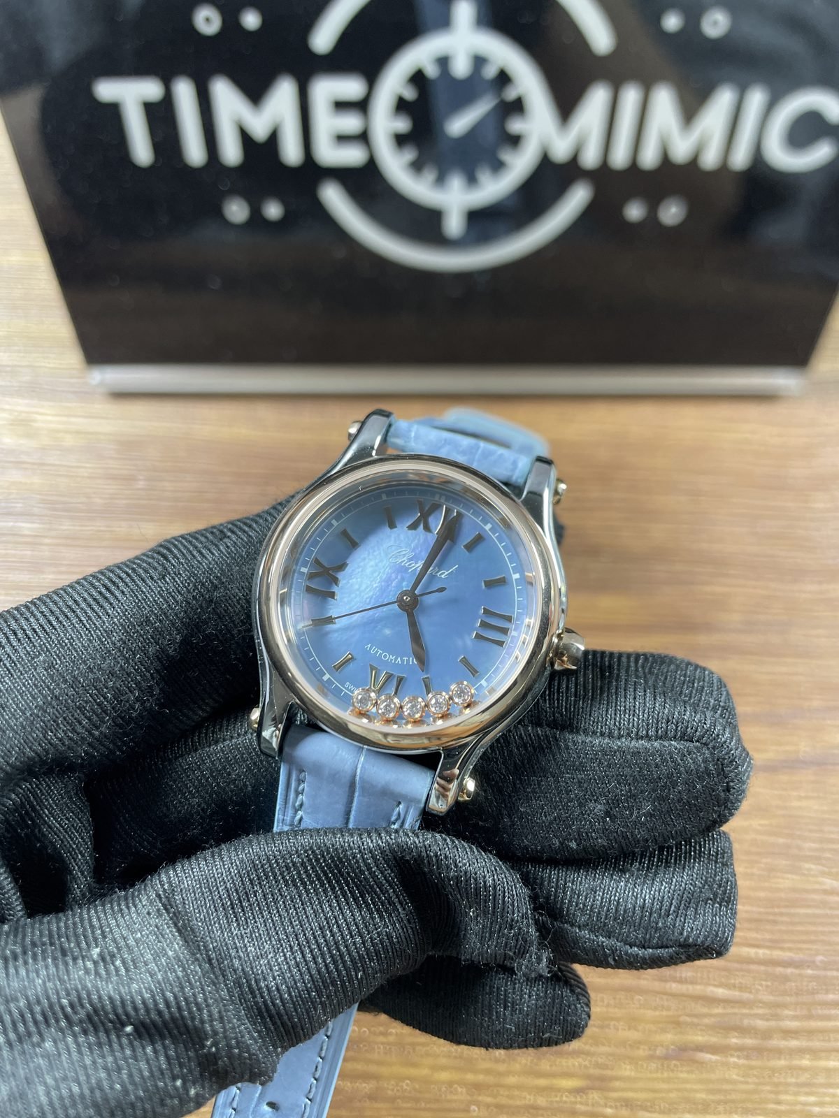 Chopard Happy Sport 278608-6013 replica blue dial Roman markers and moving elements angled front