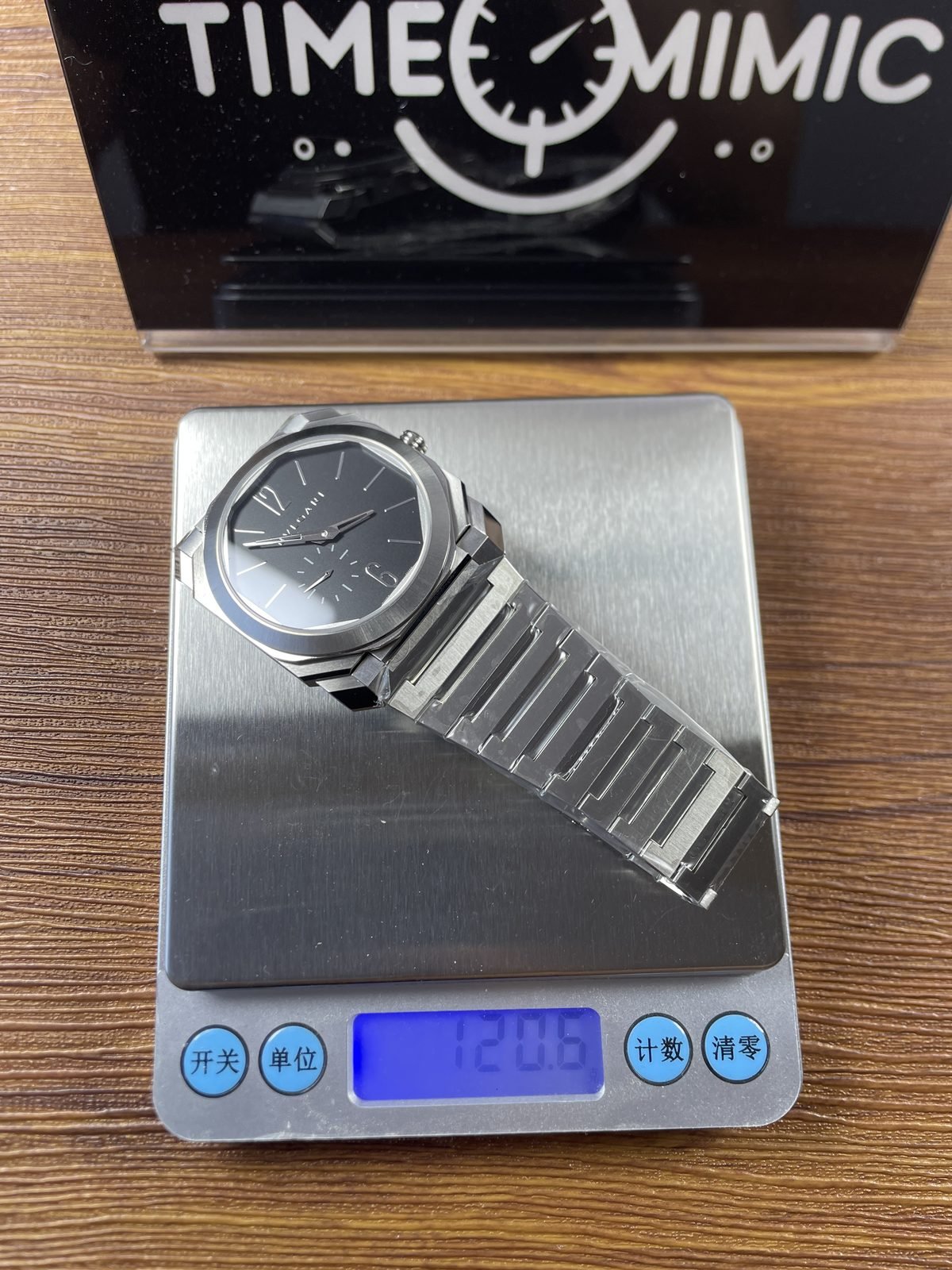 Bvlgari Octo Finissimo 103297 replica pictured scale reading about 120.6 grams