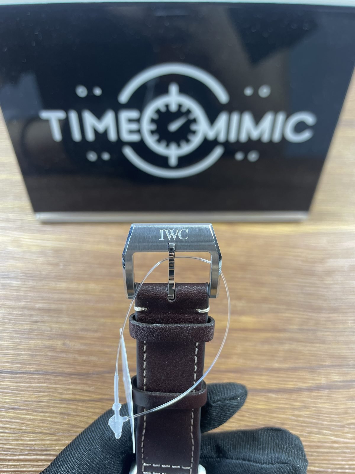 IWC Pilot IW327004 replica brown stitched strap IWC style tang buckle front