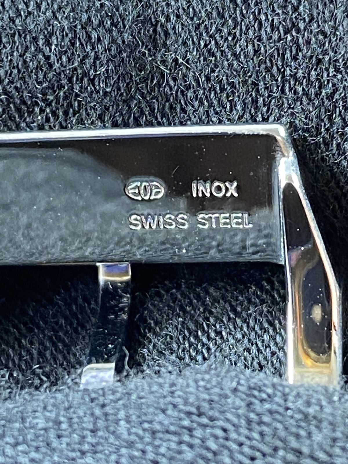 IWC Pilot IW377714 replica buckle INOX and Swiss Steel style engravings macro