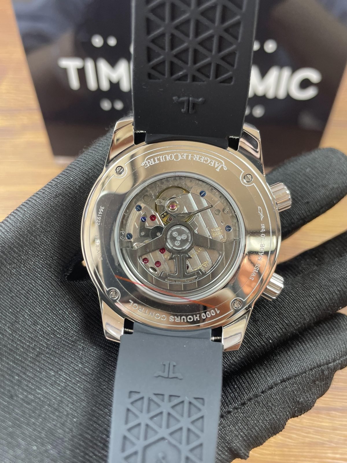 Jaeger LeCoultre Polaris Q9068670 replica display back mechanical appearance dark full size rotor and copied caseback text