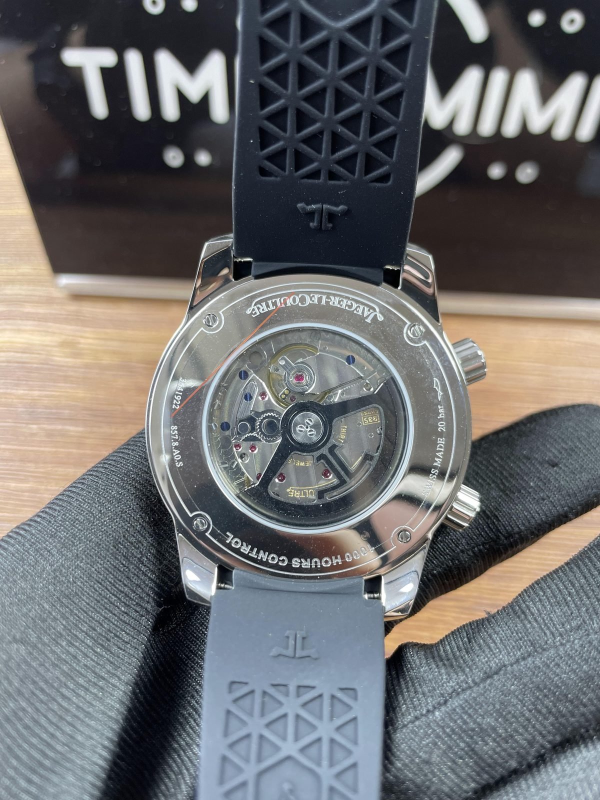 Jaeger LeCoultre Polaris Q9068670 replica display back dark rotor jewel colour points and copied 20 bar text