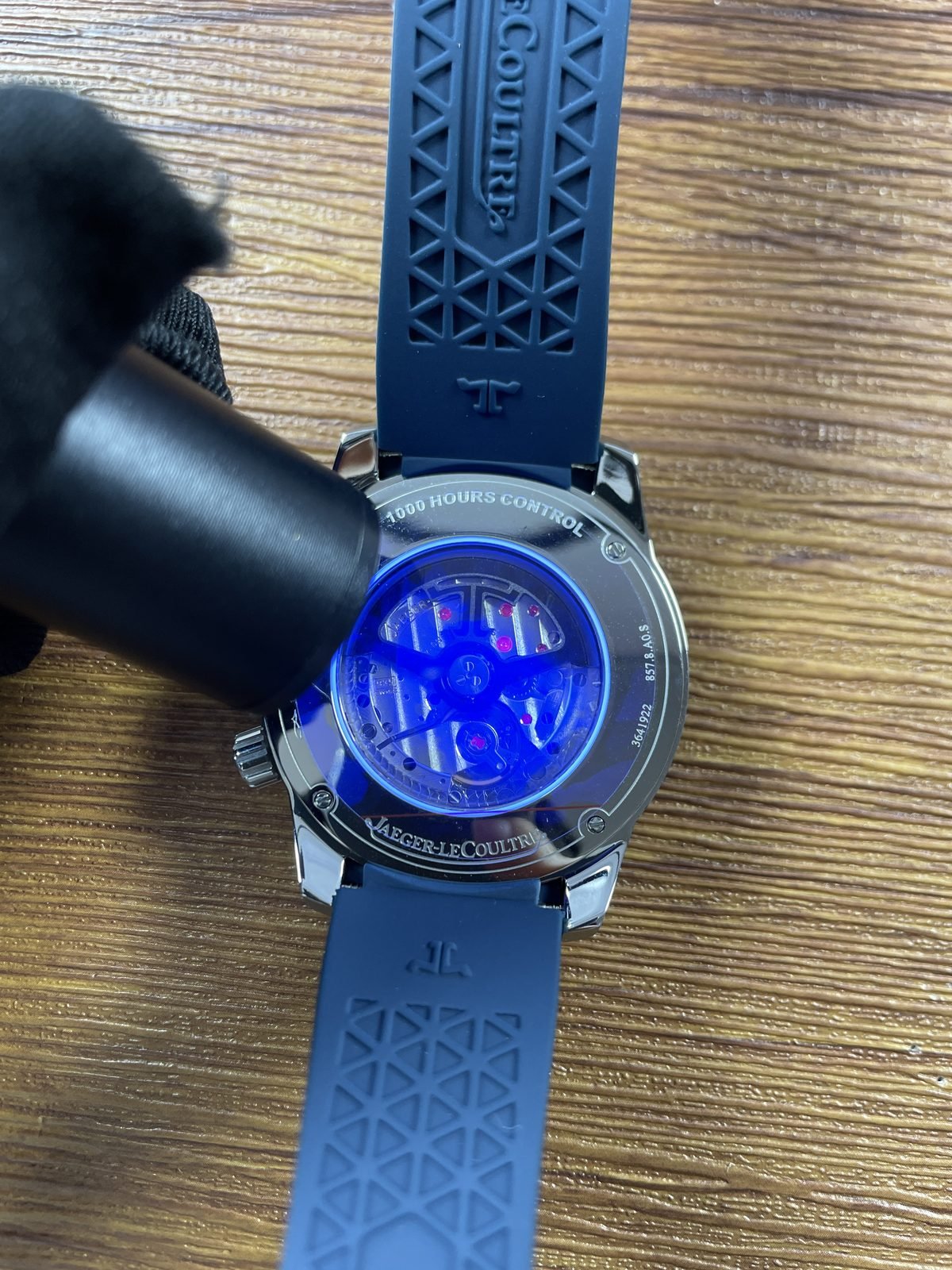Jaeger LeCoultre Polaris Q906868J replica blue light display back view copied 1000 hours control text