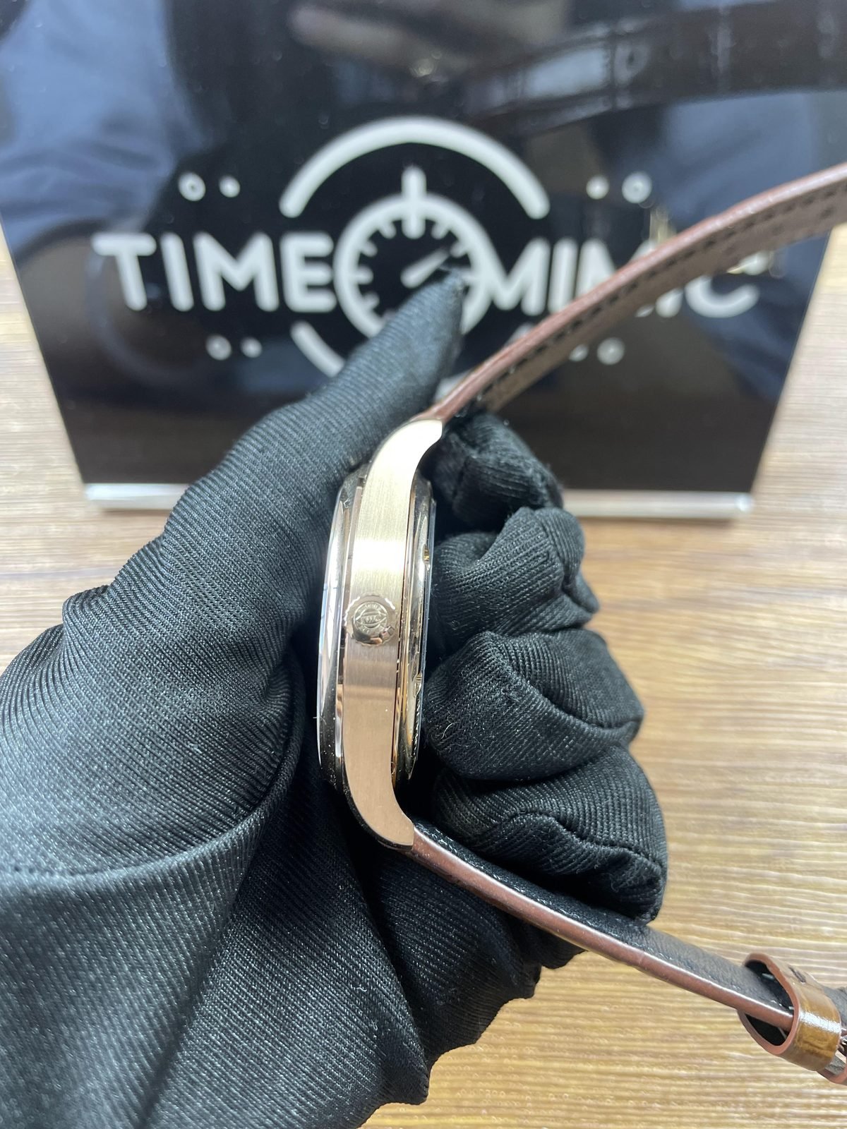 IWC Portugieser IW358306 replica brushed warm rose gold tone case side single crown and brown strap