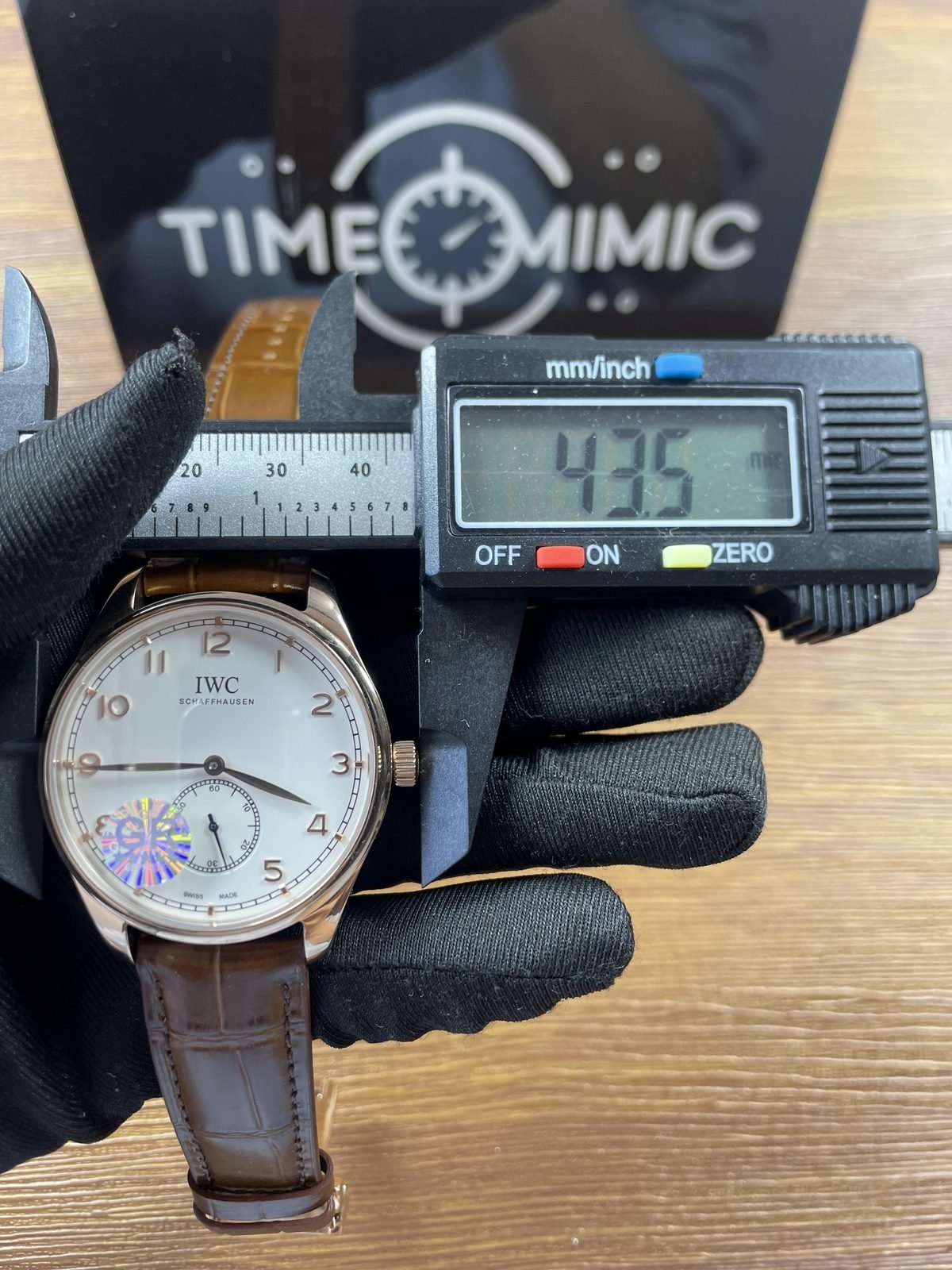 IWC Portugieser IW358306 replica pictured maximum horizontal span about 43.5 millimetres including crown side