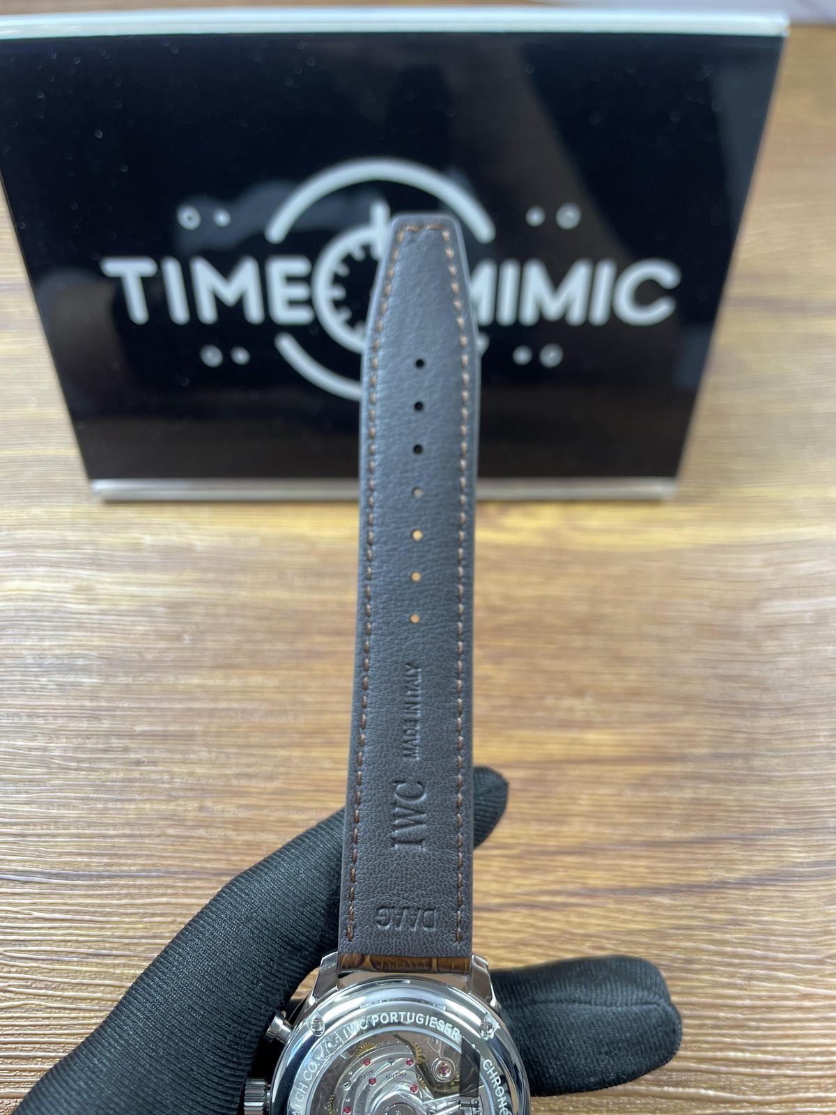 IWC Portugieser IW371445 replica brown strap underside IWC made in Italy and DANG style markings