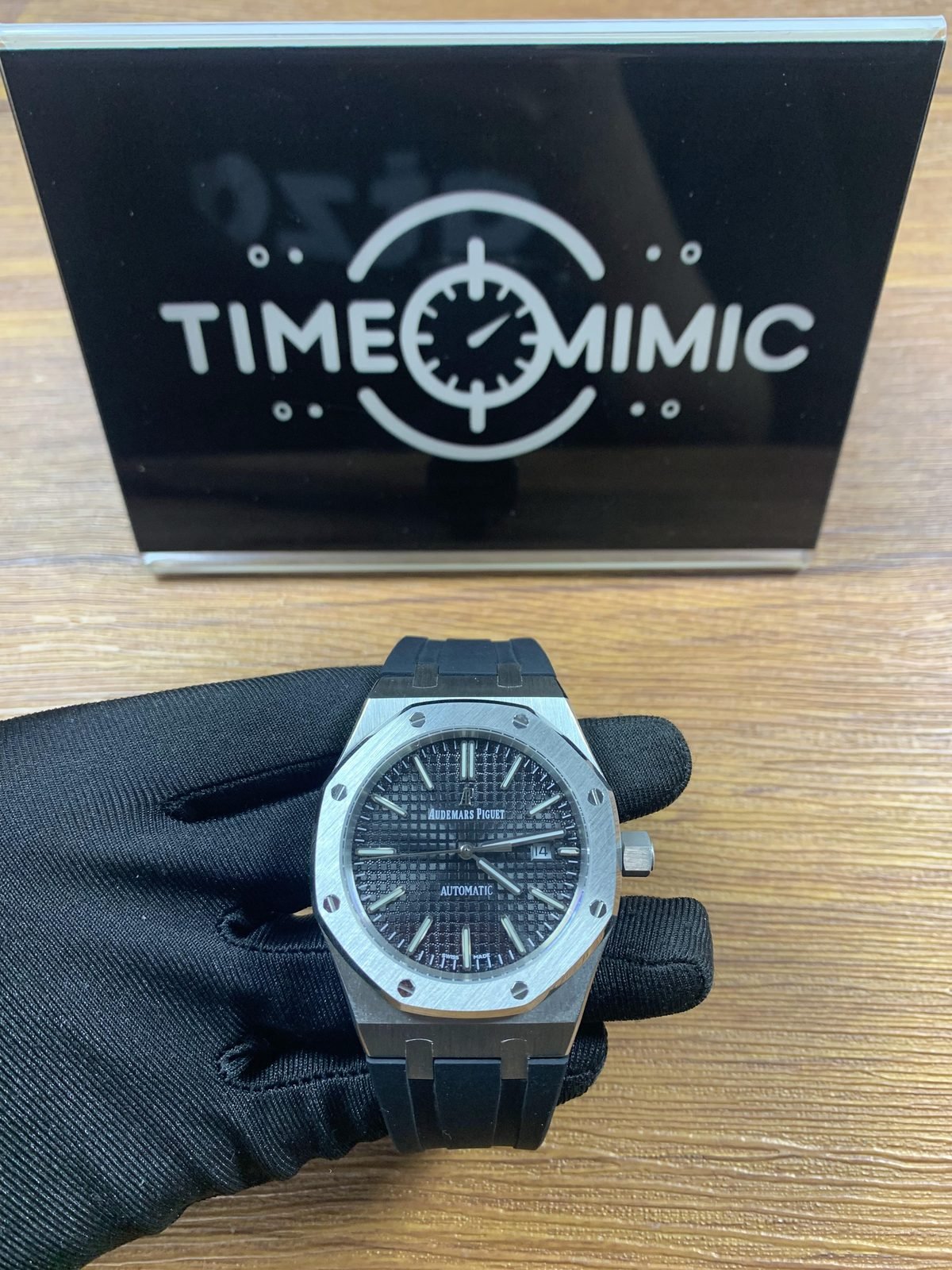 Royal Oak 15400ST black dial rubber strap replica front QC view