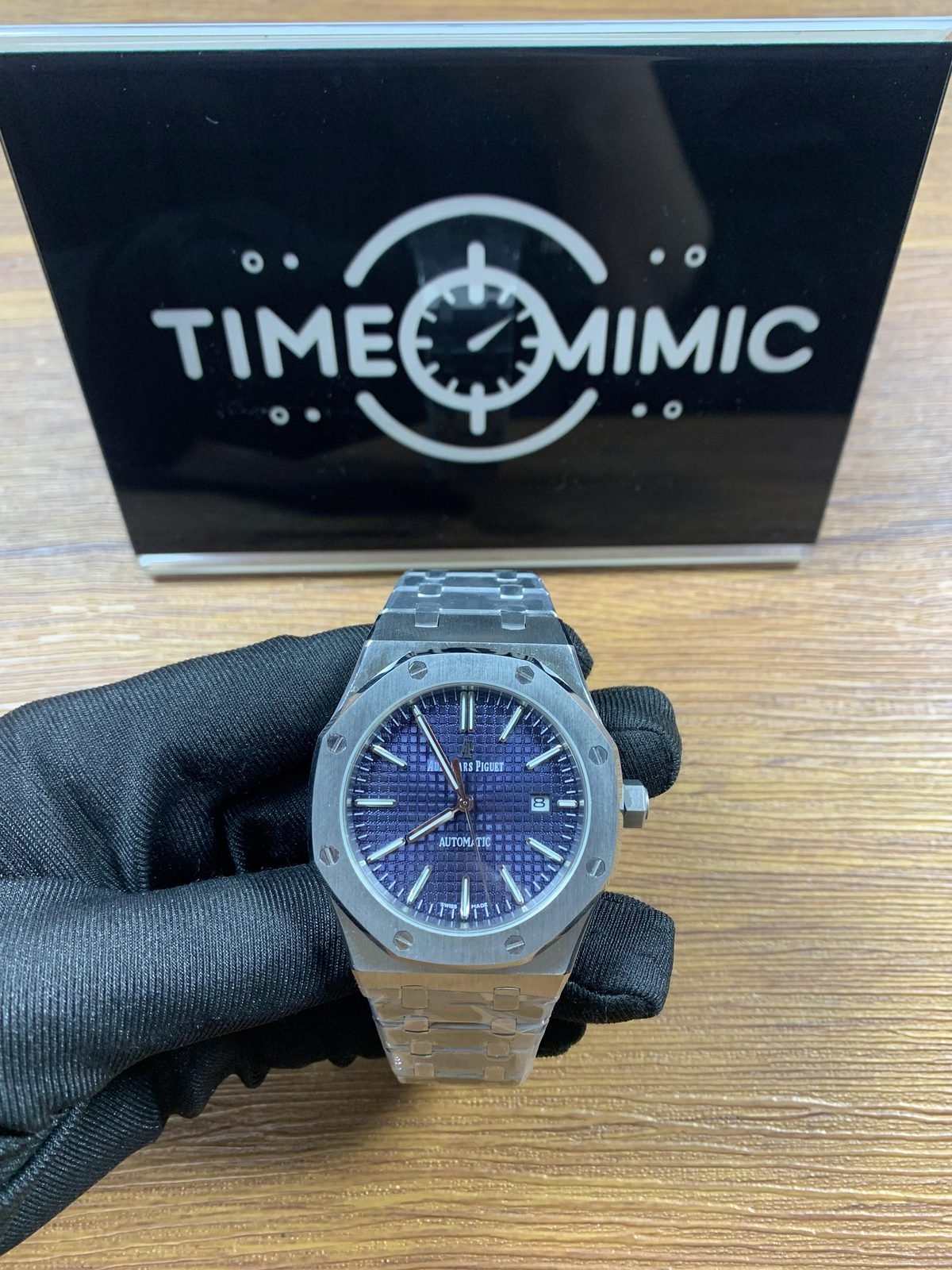 Royal Oak 15400ST blue dial steel bracelet replica front QC view