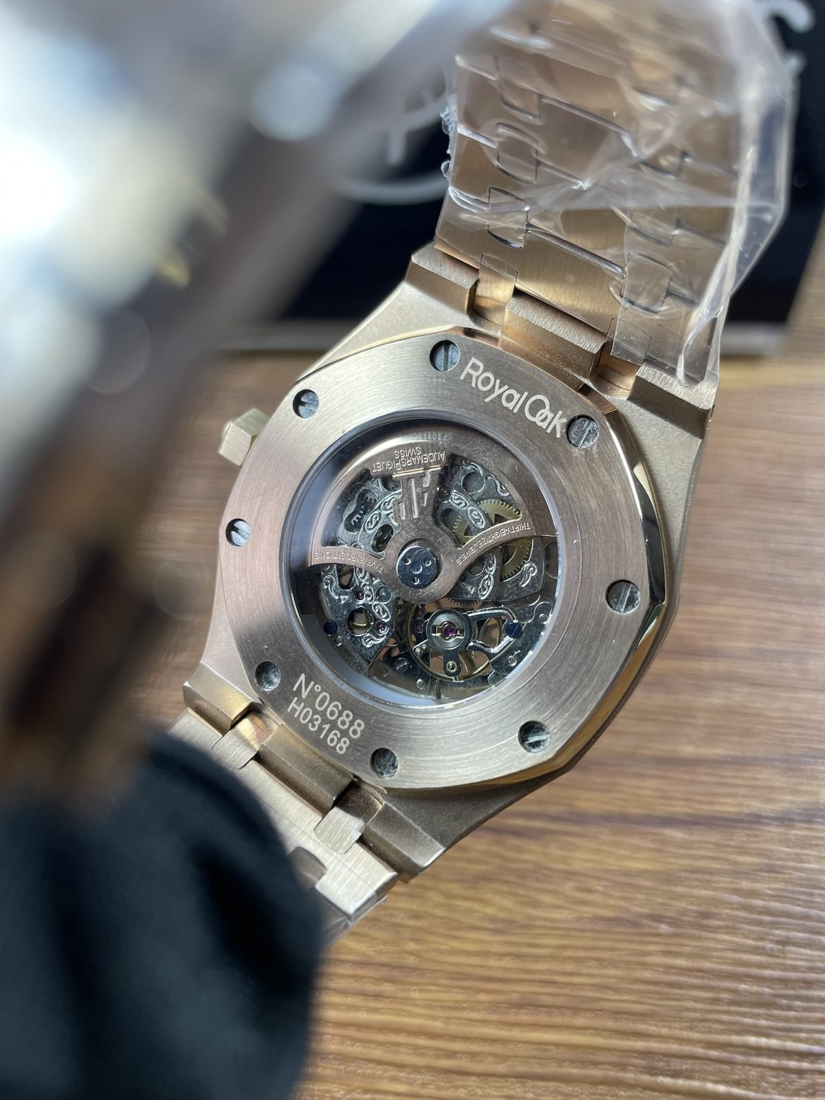 Royal Oak 15407OR replica exhibition caseback and automatic movement
