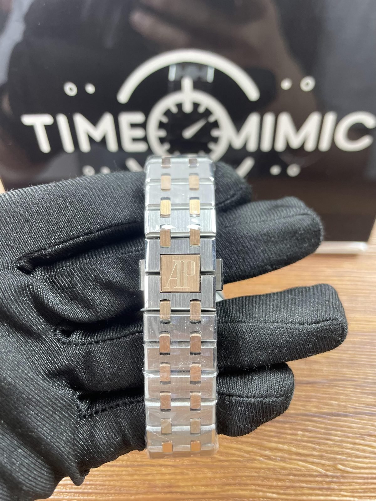 Royal Oak 15450SR replica AP-style folding clasp and two-tone bracelet