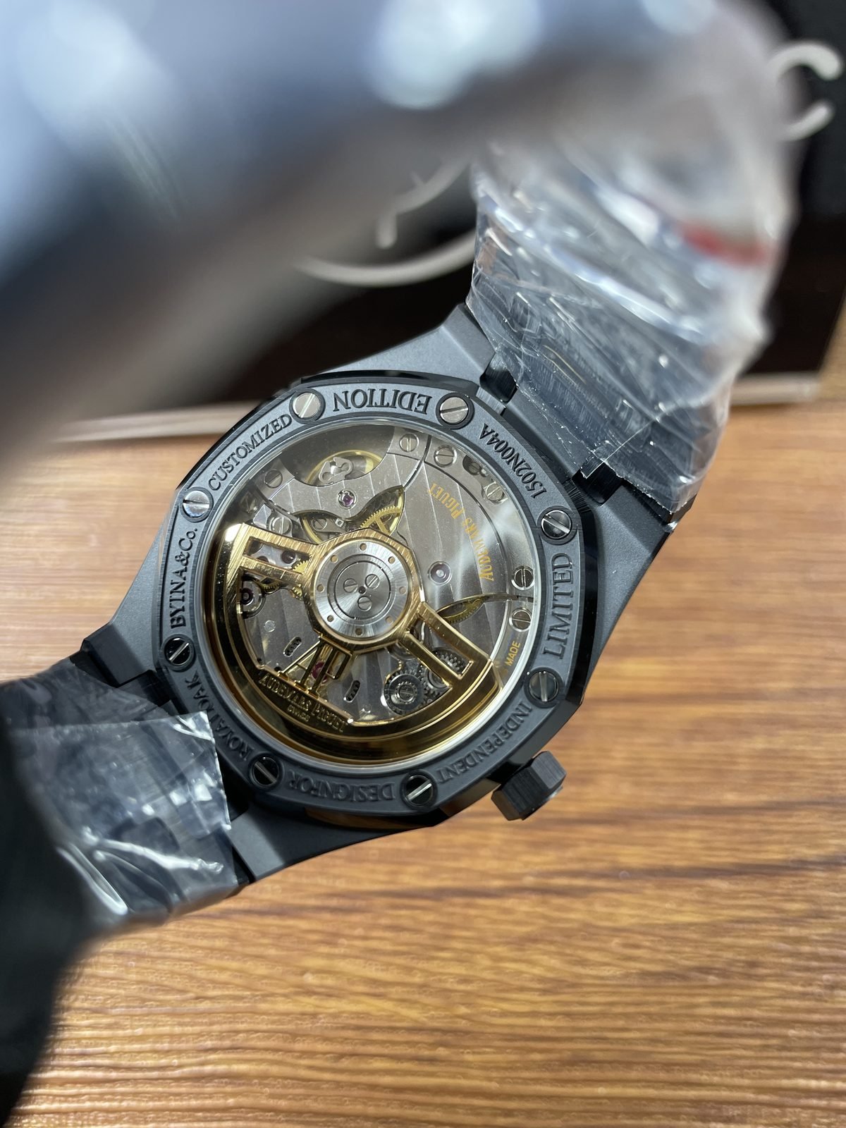 Royal Oak 15500 replica light-aqua configuration exhibition caseback and decorated rotor