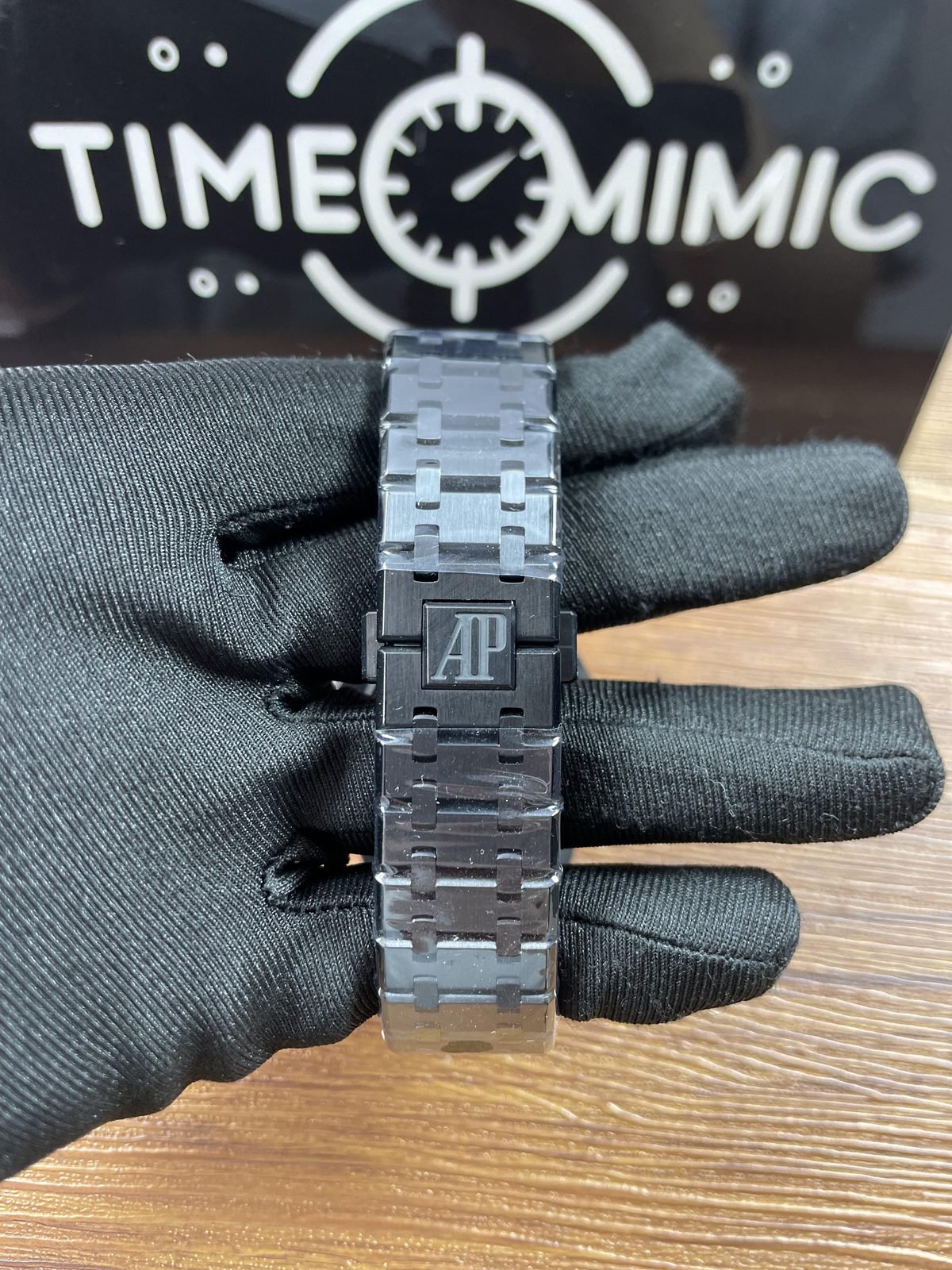 Royal Oak 15500 replica black grid-dial configuration integrated bracelet and AP-style clasp