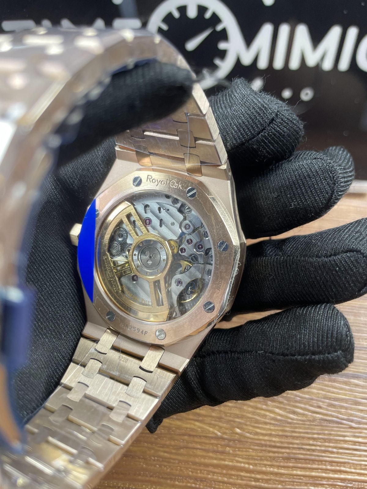 Royal Oak 15500OR replica exhibition caseback with decorated automatic movement