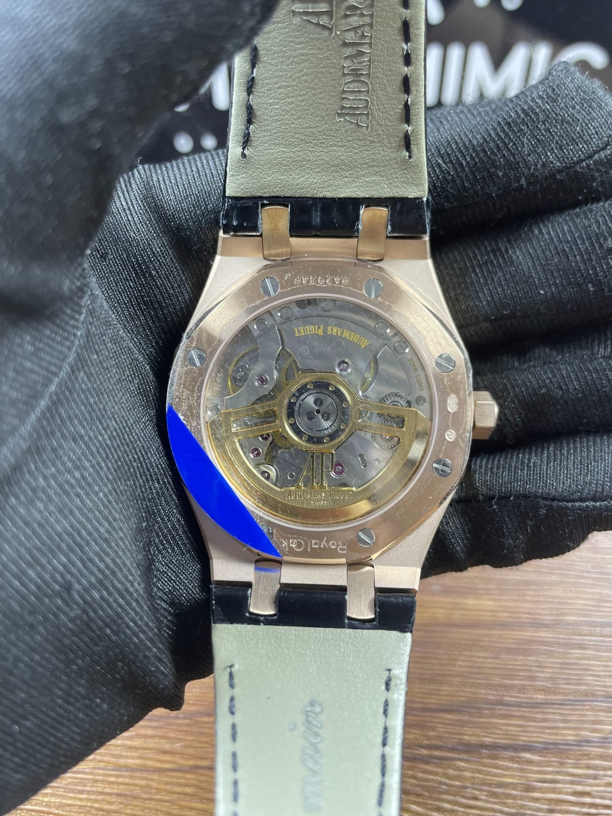 Royal Oak 15500OR D002CR replica exhibition back decorated automatic movement and strap underside