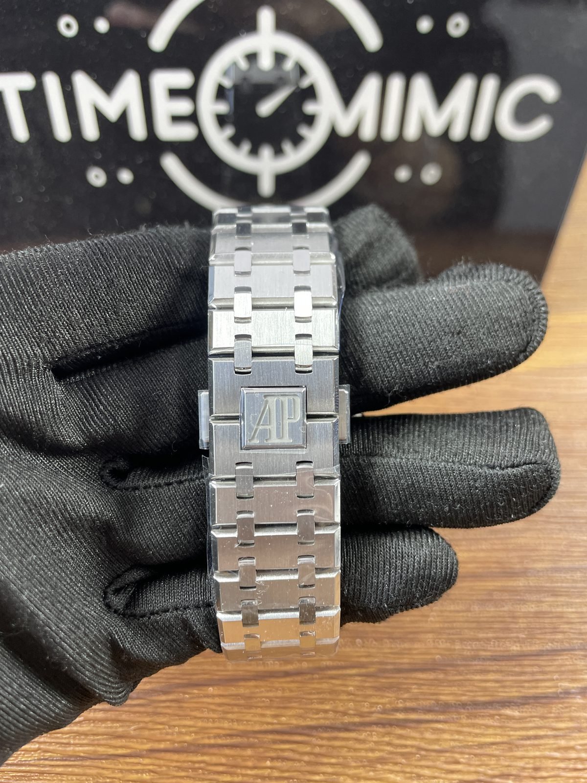 Royal Oak 15500ST 03 replica sample A protected bracelet and AP-style folding clasp