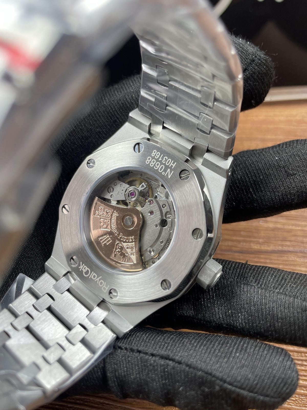 Royal Oak 15500ST 03 replica sample B exhibition back with different decorated automatic movement