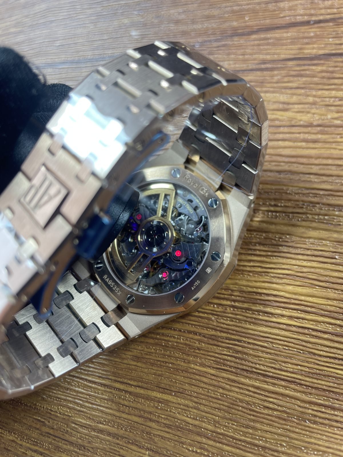 Royal Oak 26240OR replica alternate exhibition caseback and decorated movement view