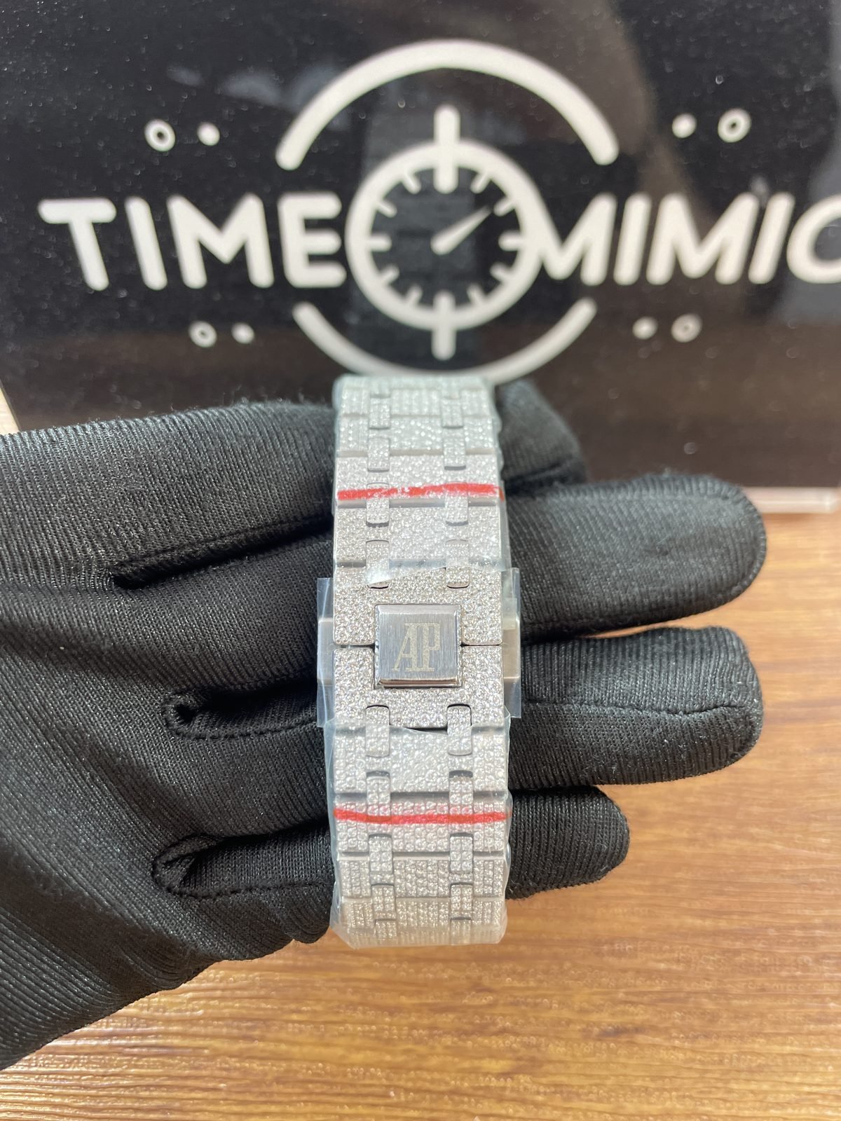 Royal Oak custom replica archive configuration B clear-stone pavé-style bracelet and clasp exterior