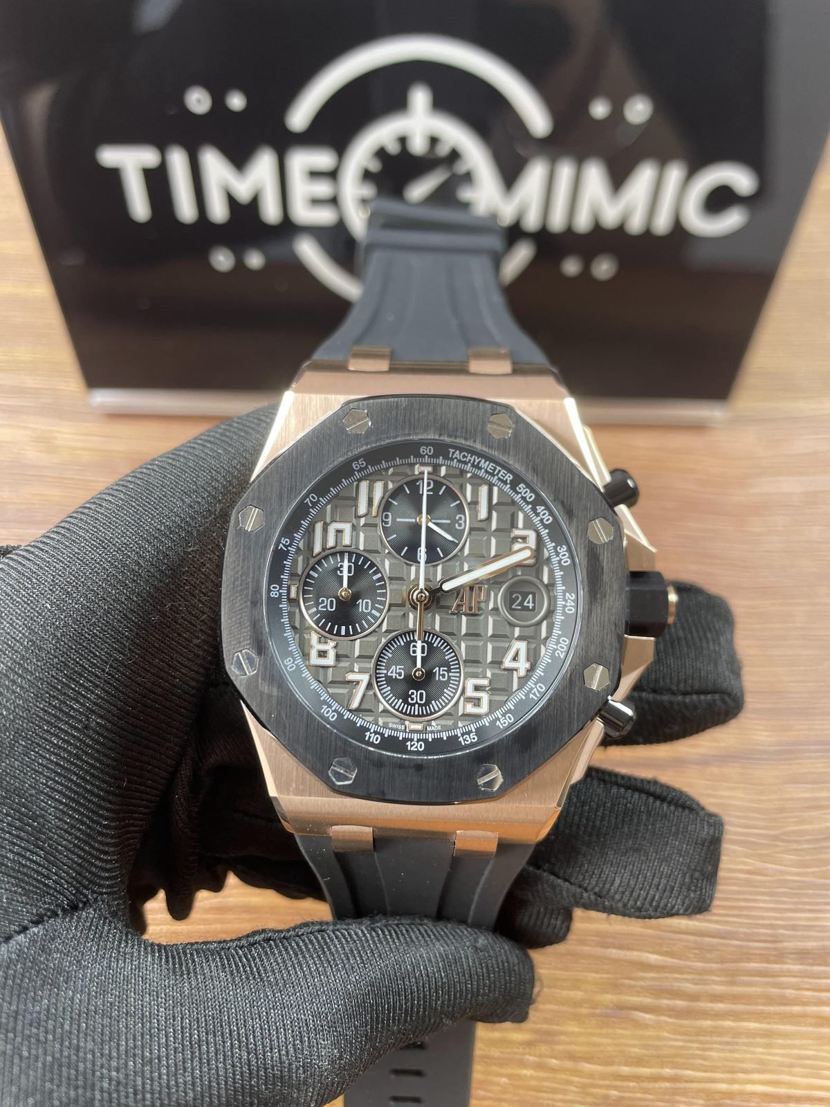 Royal Oak Offshore 26238OK replica warm-gold-tone case black bezel grey three-counter dial date twenty-four