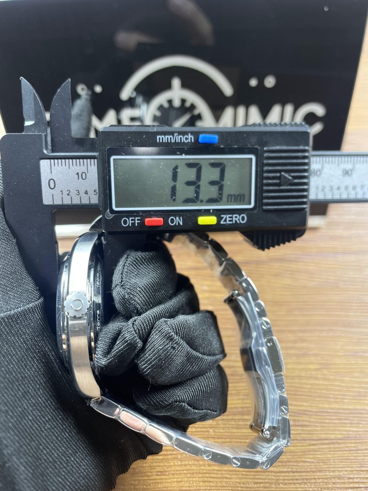 Single thickness caliper placement reading about 13.3 millimetres