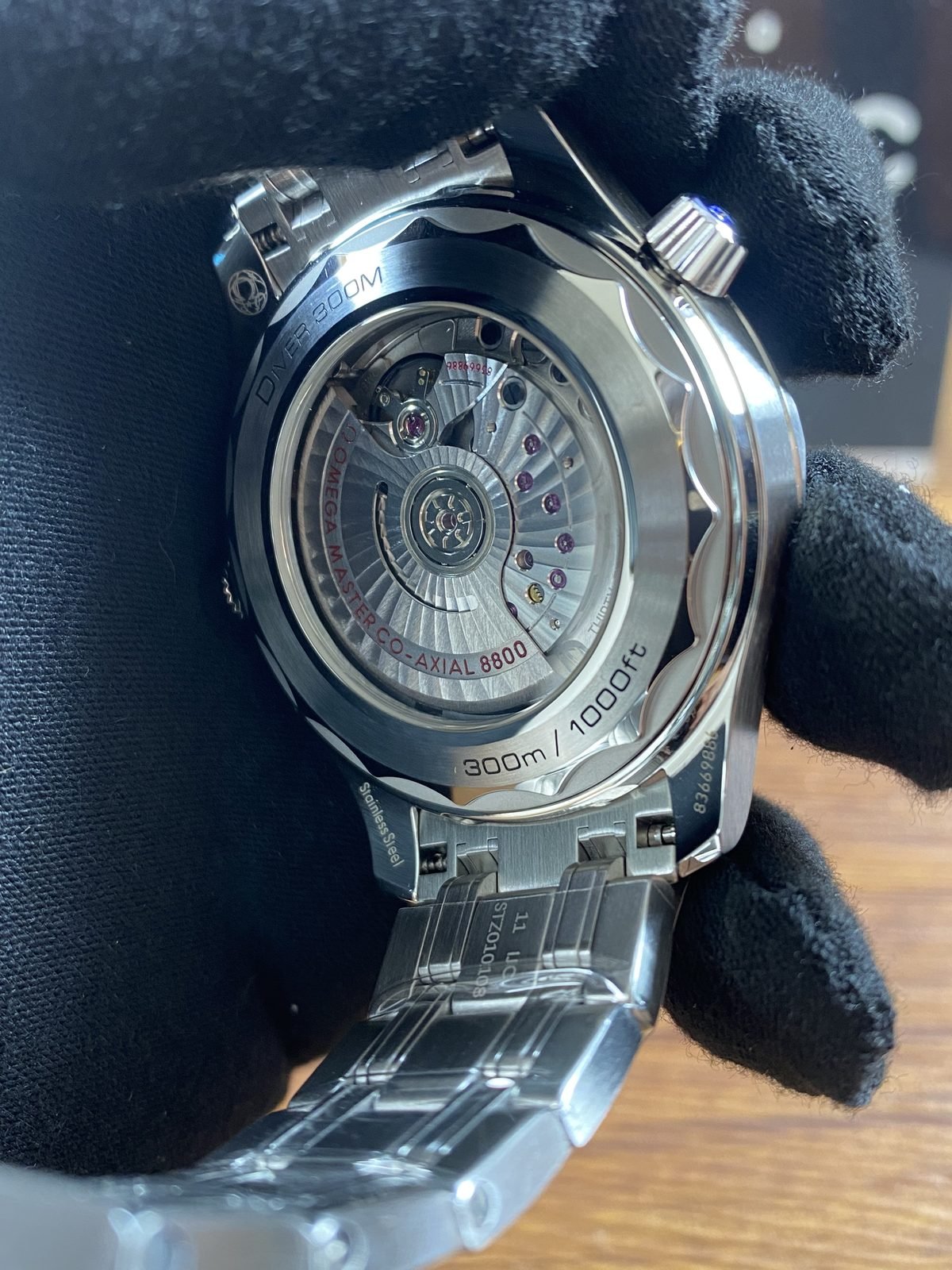 Transparent decorated back with Master Co Axial 8800 style text on white dial Seamaster style replica