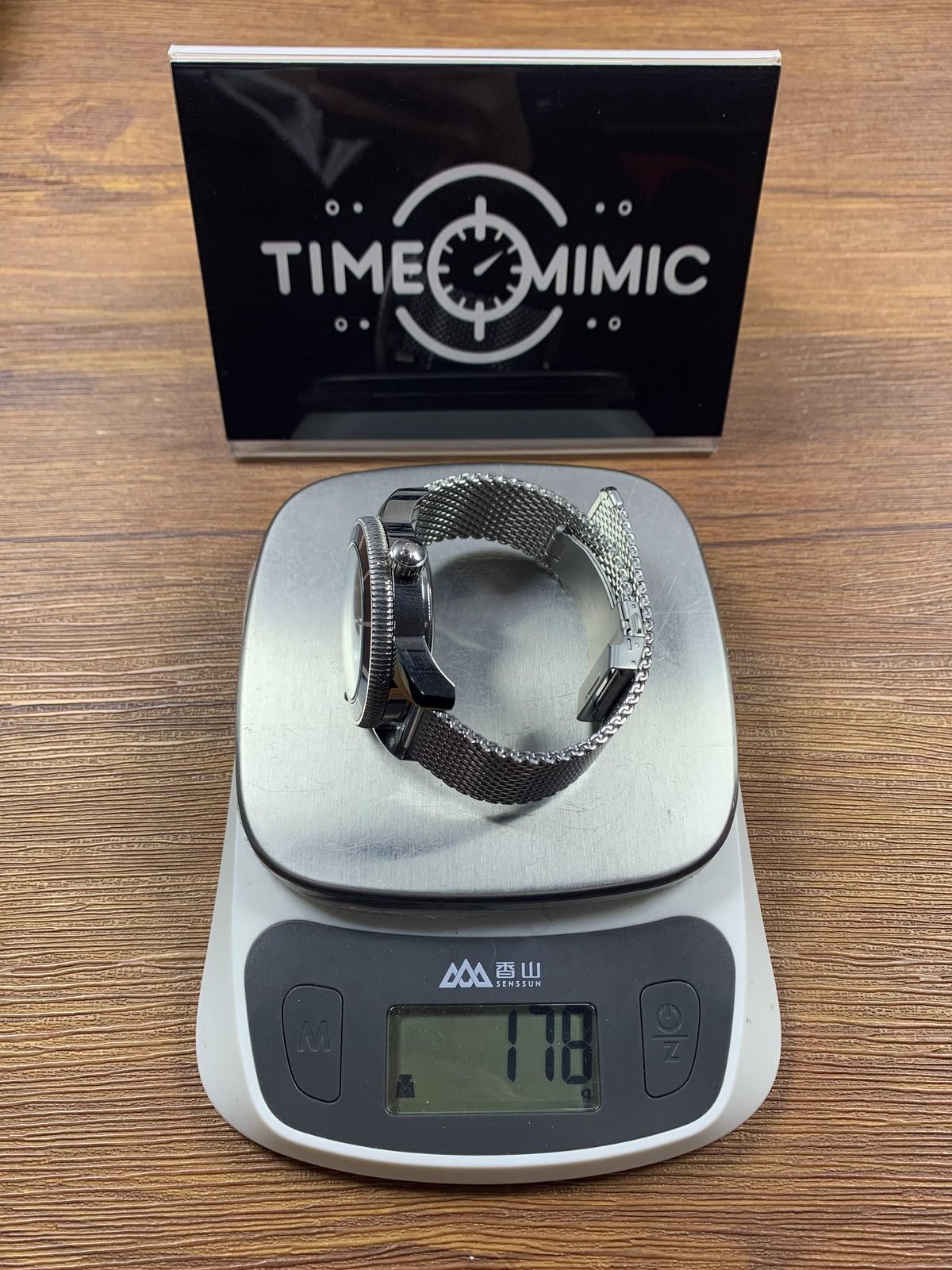 Breitling Superocean custom replica pictured scale reading about 178 grams with mesh bracelet open