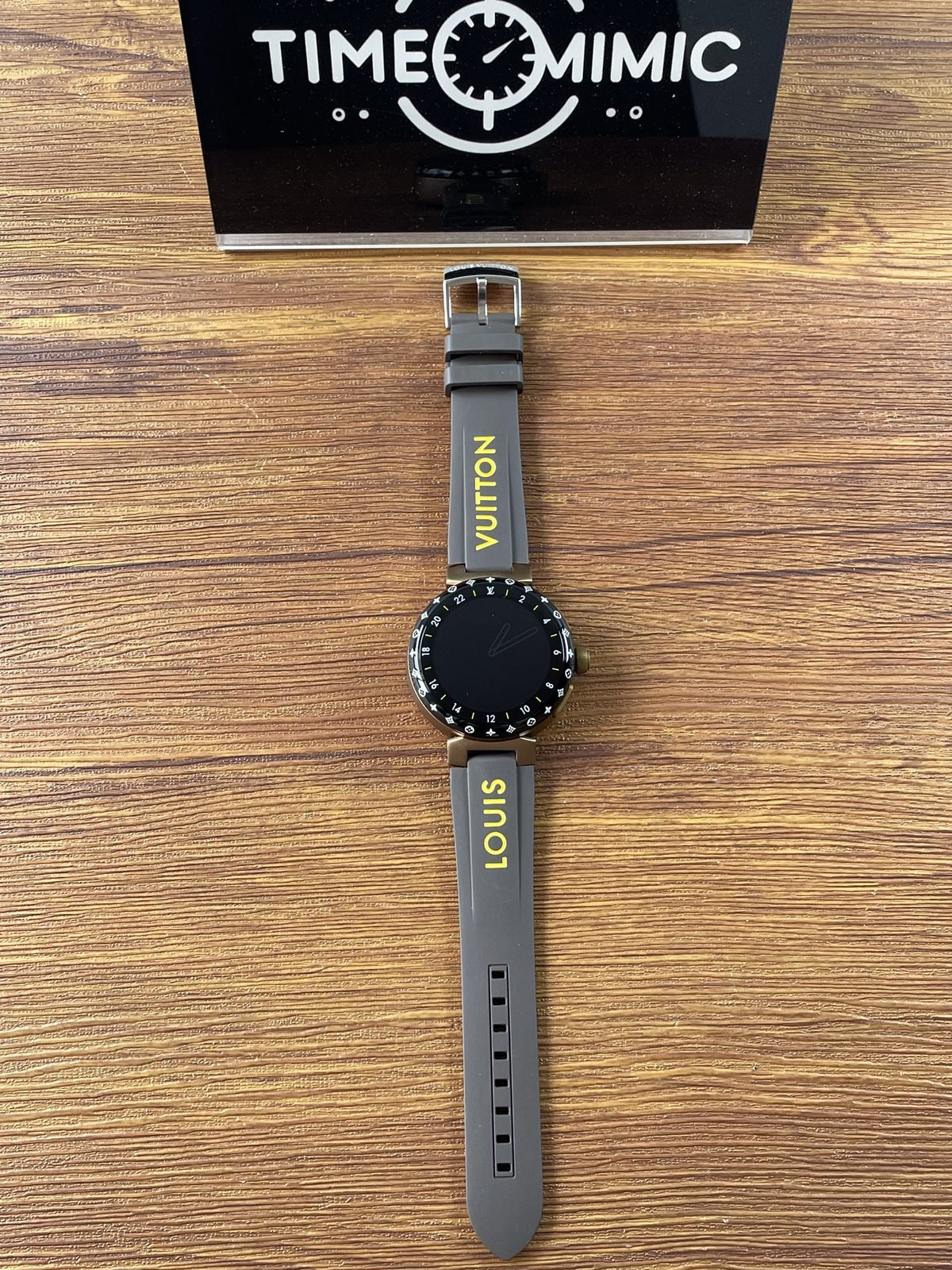 Louis Vuitton Tambour Horizon N1 replica full front grey brown raised letter strap and pin buckle